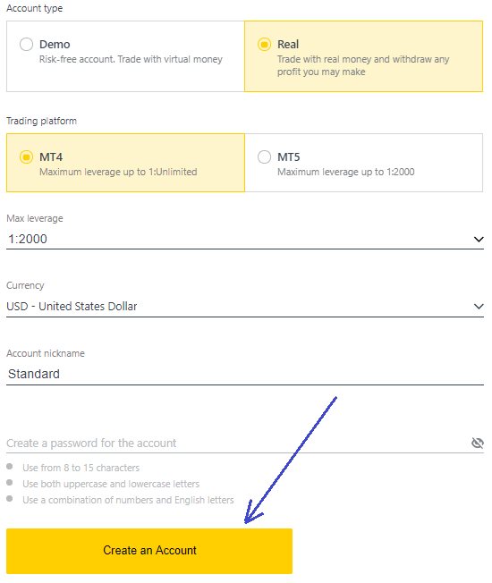 Exness Standard Account Signing