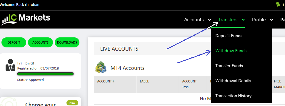 ICMarkets Account Dashboard