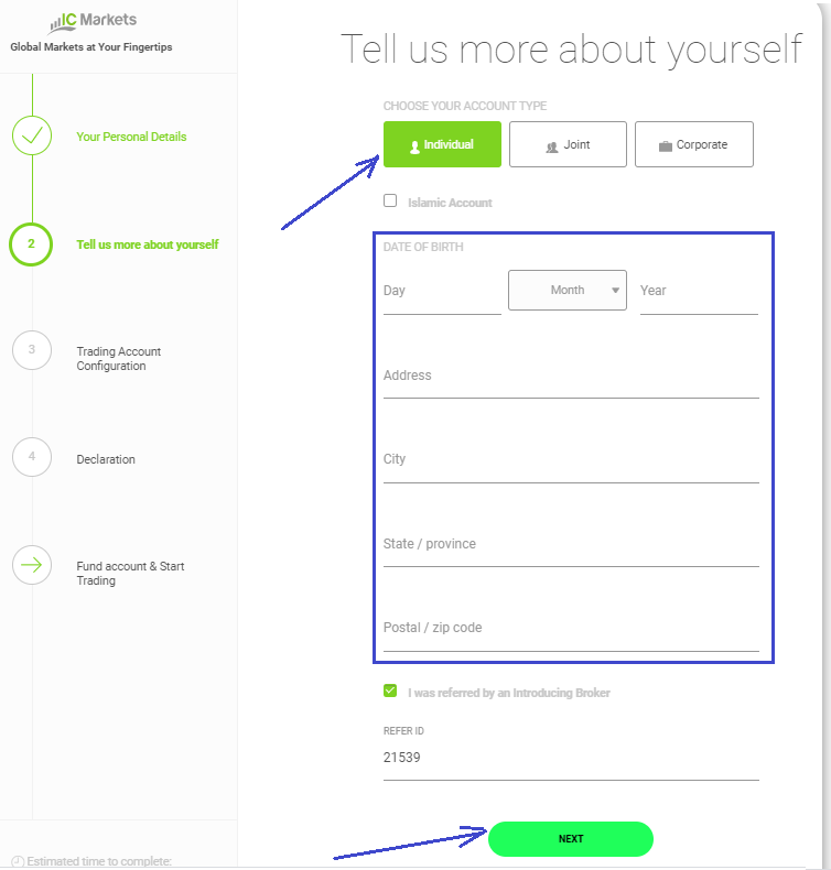 ICMarkets Account Registration 2nd Step