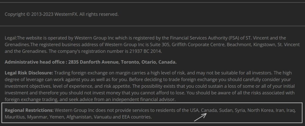 WesternFX Banned in CANADA